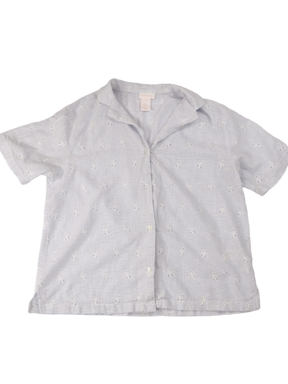 Rachel Ashwell Blue White Striped Eyelet Button Front Blouse Cottagecore S